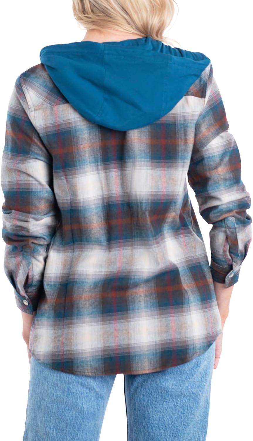 imageLegendary Whitetails Womens Flannel Shirt Hooded Heavyweight Stretch Button UpTeal Brown