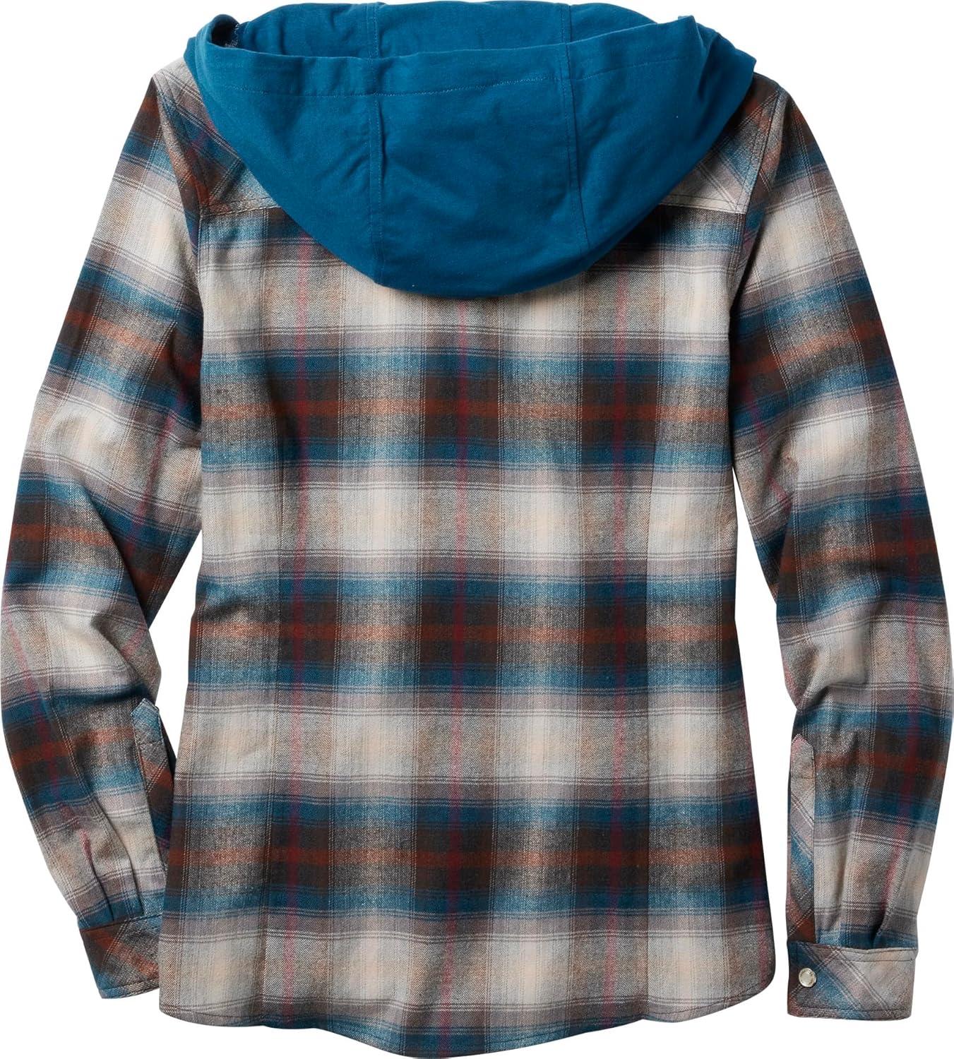 imageLegendary Whitetails Womens Flannel Shirt Hooded Heavyweight Stretch Button UpTeal Brown