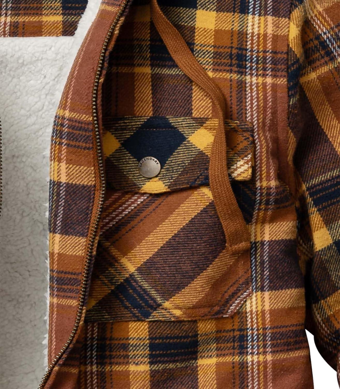 imageLegendary Whitetails Womens Hooded Shacket Berber Lined Shirt Jacket with Drawstring HoodLake Cabin Plaid