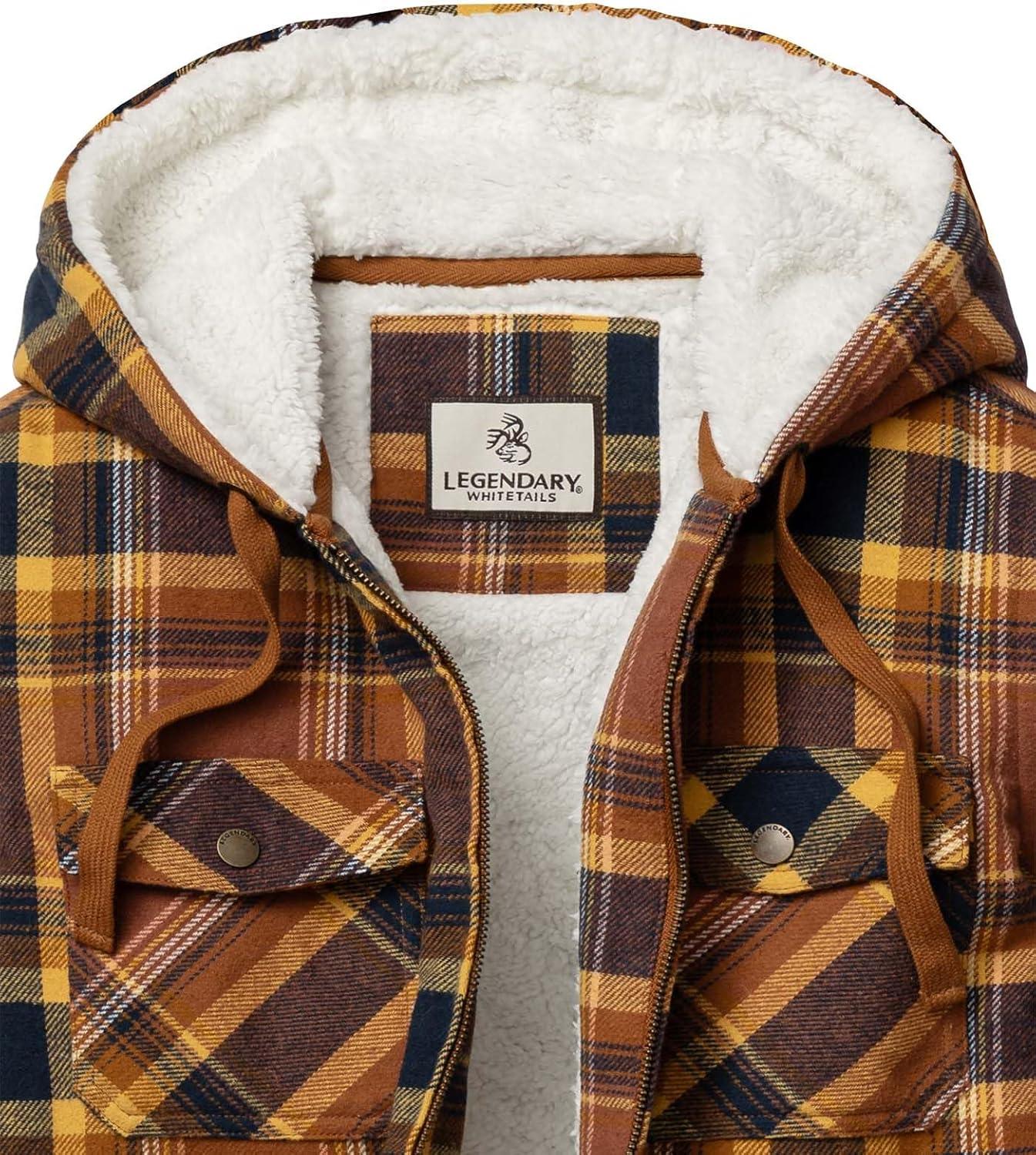 imageLegendary Whitetails Womens Hooded Shacket Berber Lined Shirt Jacket with Drawstring HoodLake Cabin Plaid