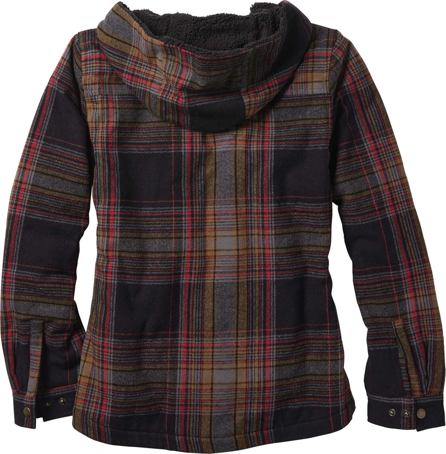 imageLegendary Whitetails Womens Hooded Shacket Berber Lined Shirt Jacket with Drawstring HoodLicorice Root Plaid