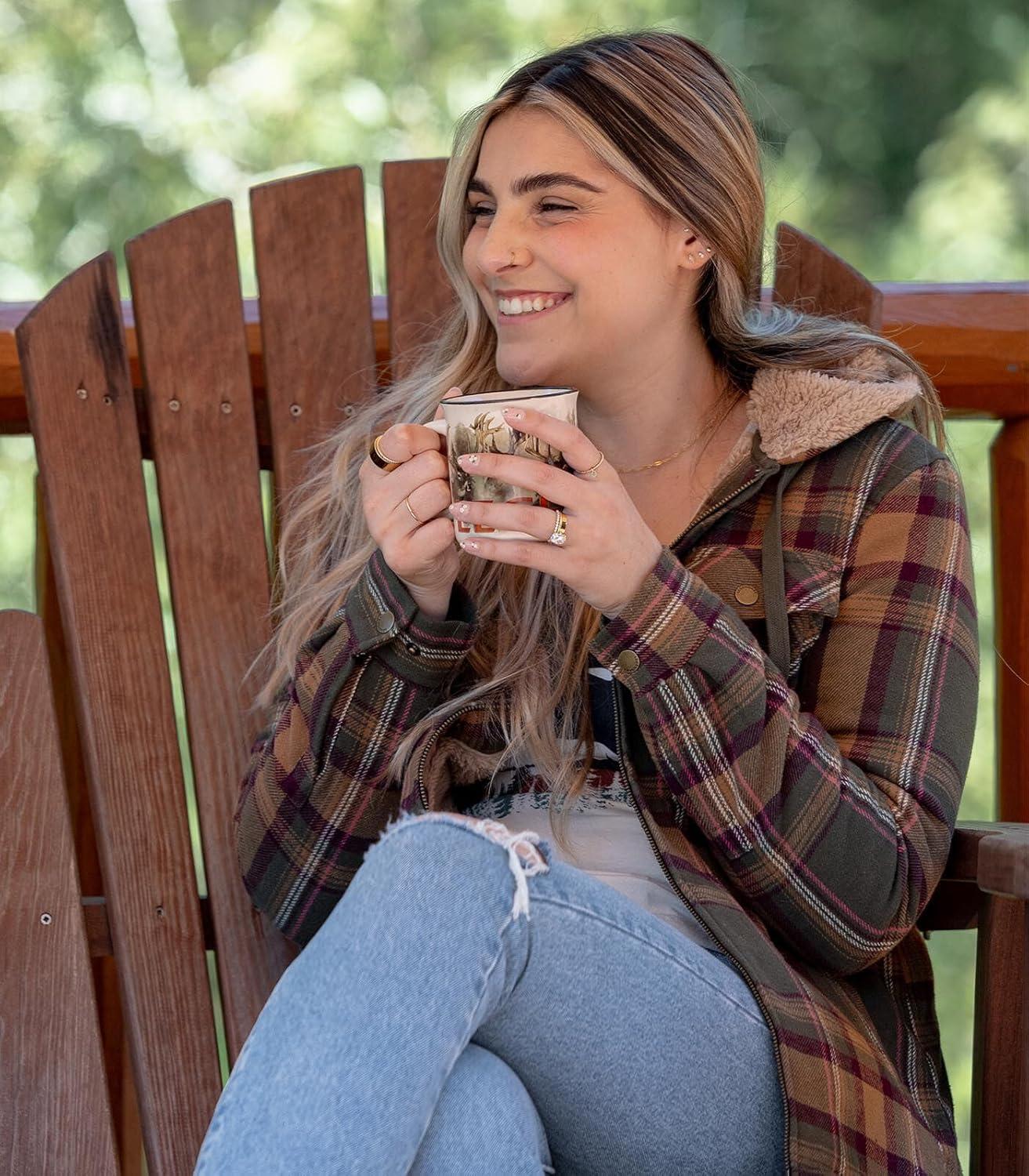 imageLegendary Whitetails Womens Hooded Shacket Berber Lined Shirt Jacket with Drawstring HoodMossy Meadows