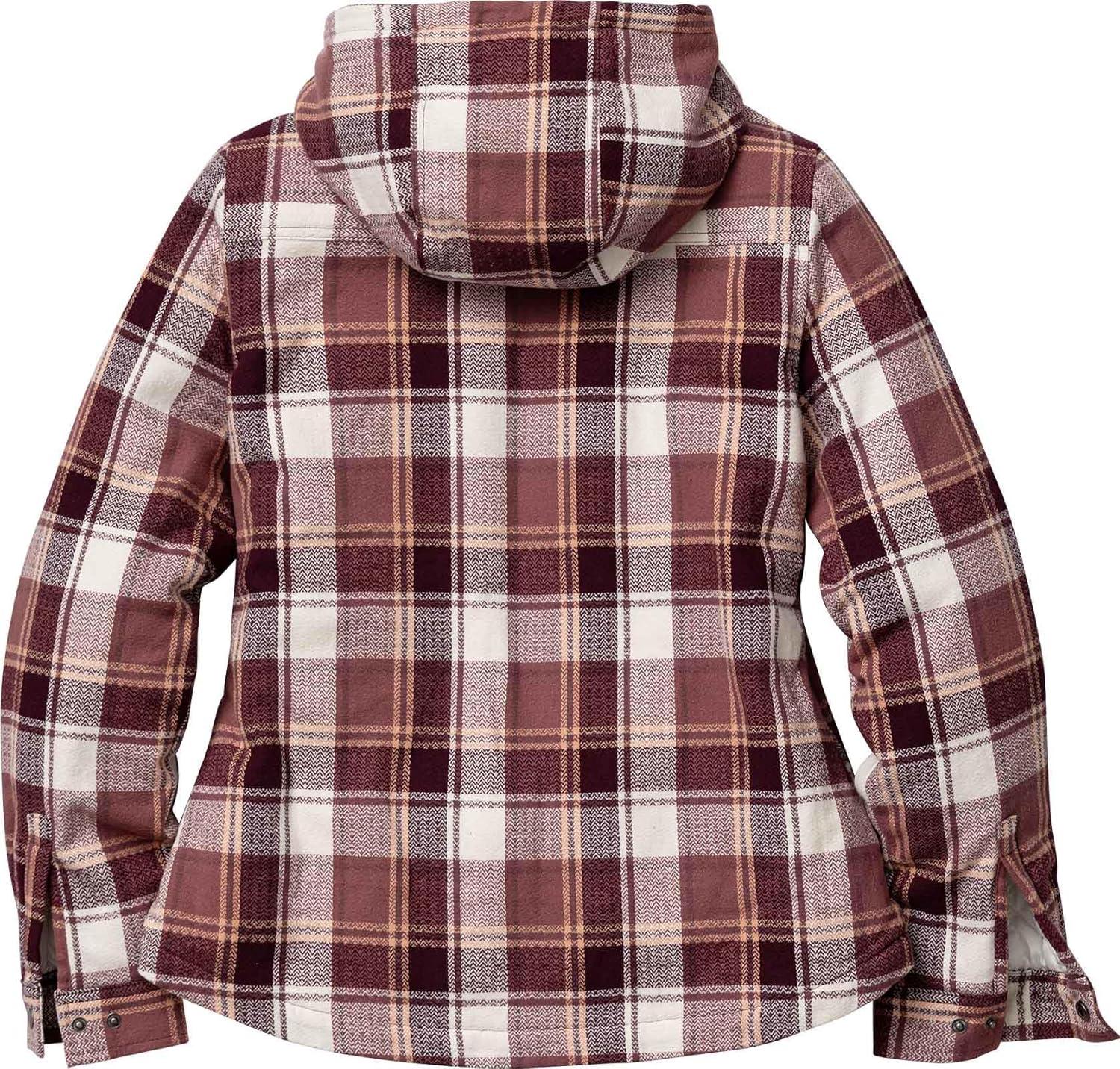imageLegendary Whitetails Womens Hooded Shacket Berber Lined Shirt Jacket with Drawstring HoodMountain Sunset Plaid