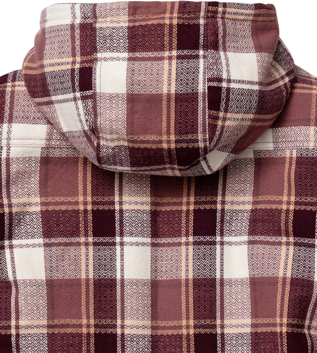 imageLegendary Whitetails Womens Hooded Shacket Berber Lined Shirt Jacket with Drawstring HoodMountain Sunset Plaid