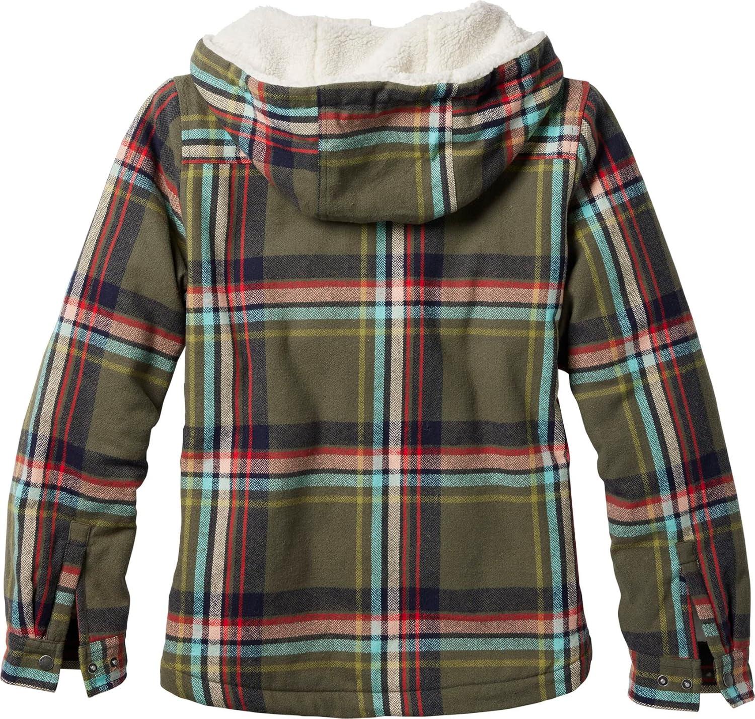 imageLegendary Whitetails Womens Hooded Shacket Berber Lined Shirt Jacket with Drawstring HoodOlive Festival Plaid