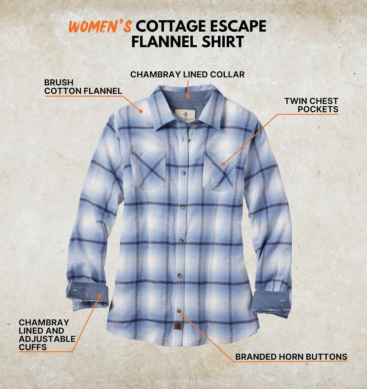 imageLegendary Whitetails Womens Long Sleeve Plaid Flannel Button Up Shirt 100 CottonBaby Blues Plaid