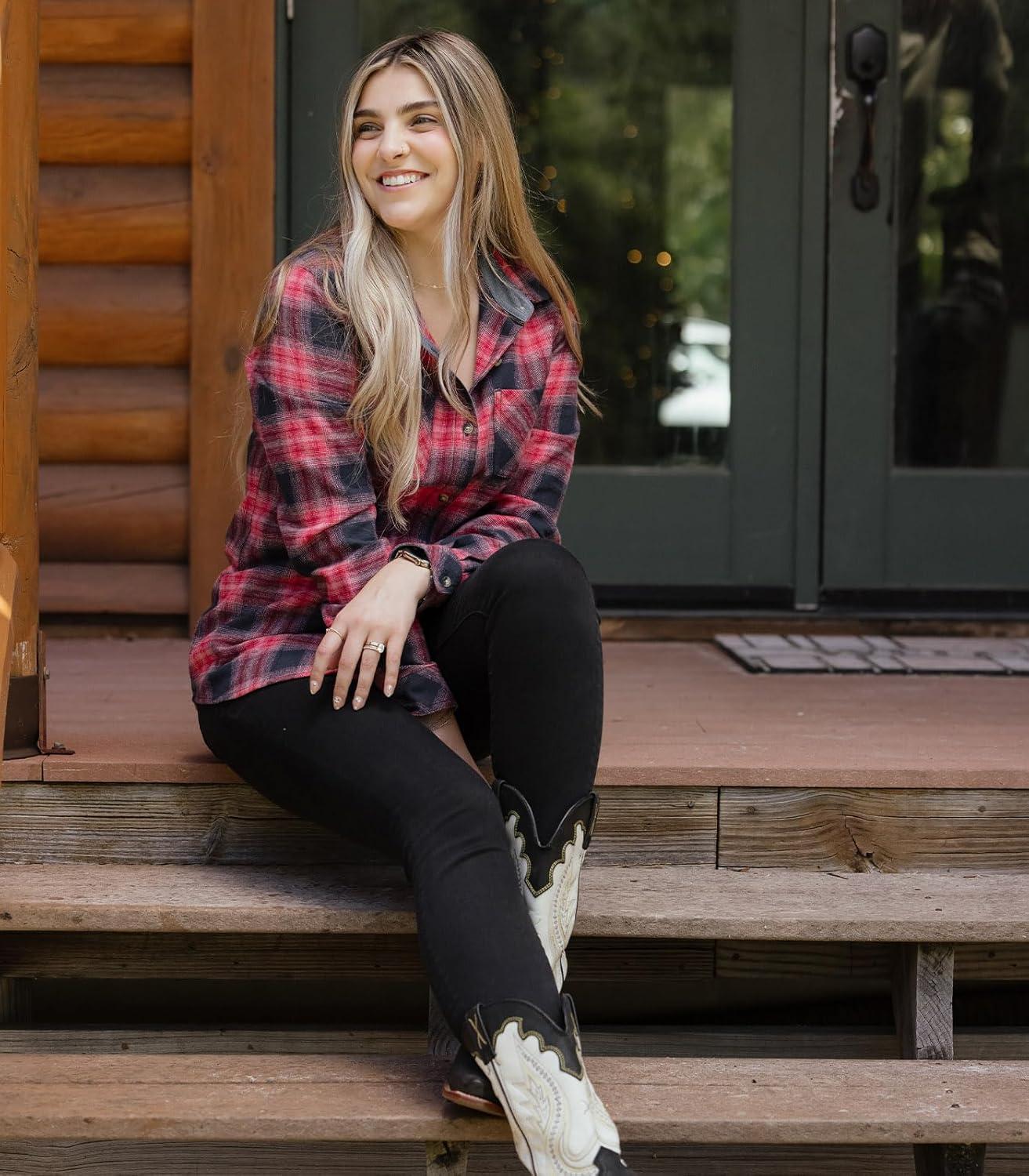 imageLegendary Whitetails Womens Long Sleeve Plaid Flannel Button Up Shirt 100 CottonPink Rodeo Plaid