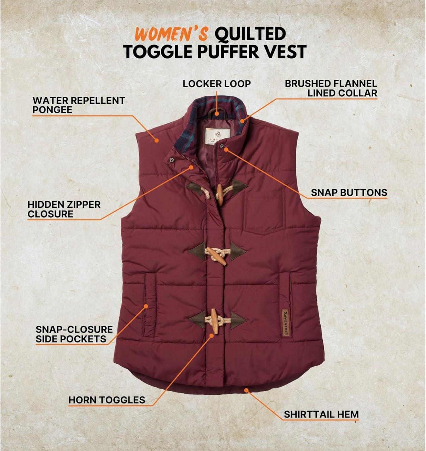 imageLegendary Whitetails Womens Quilted Toggle Puffer VestRusty Maroon