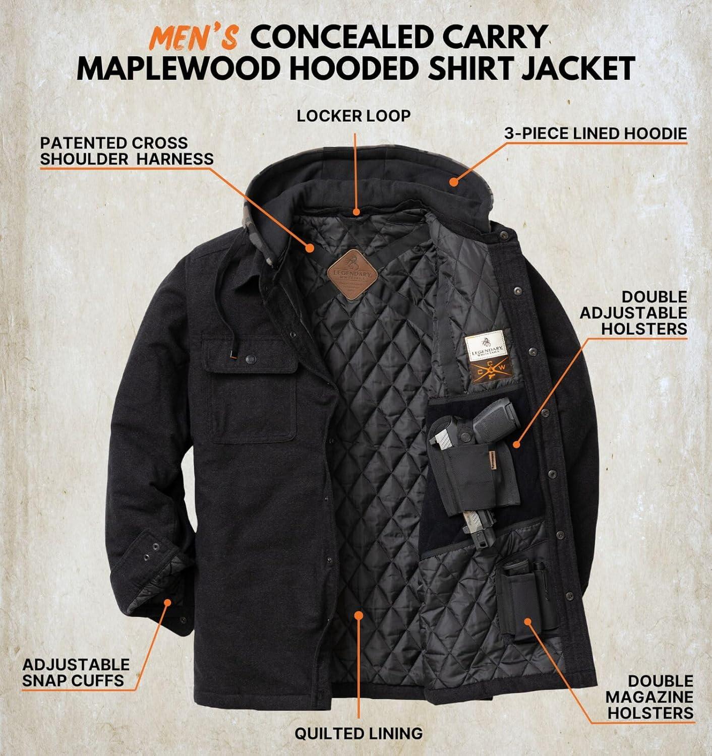 imageLegendary Whitetails mens Concealed Carry Maplewood Hooded Shirt JacketBlack Heather