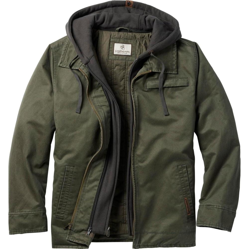 imageLegendary Whitetails Mens Casual Coat with Hood Waxed Cotton Water ResistantArmy