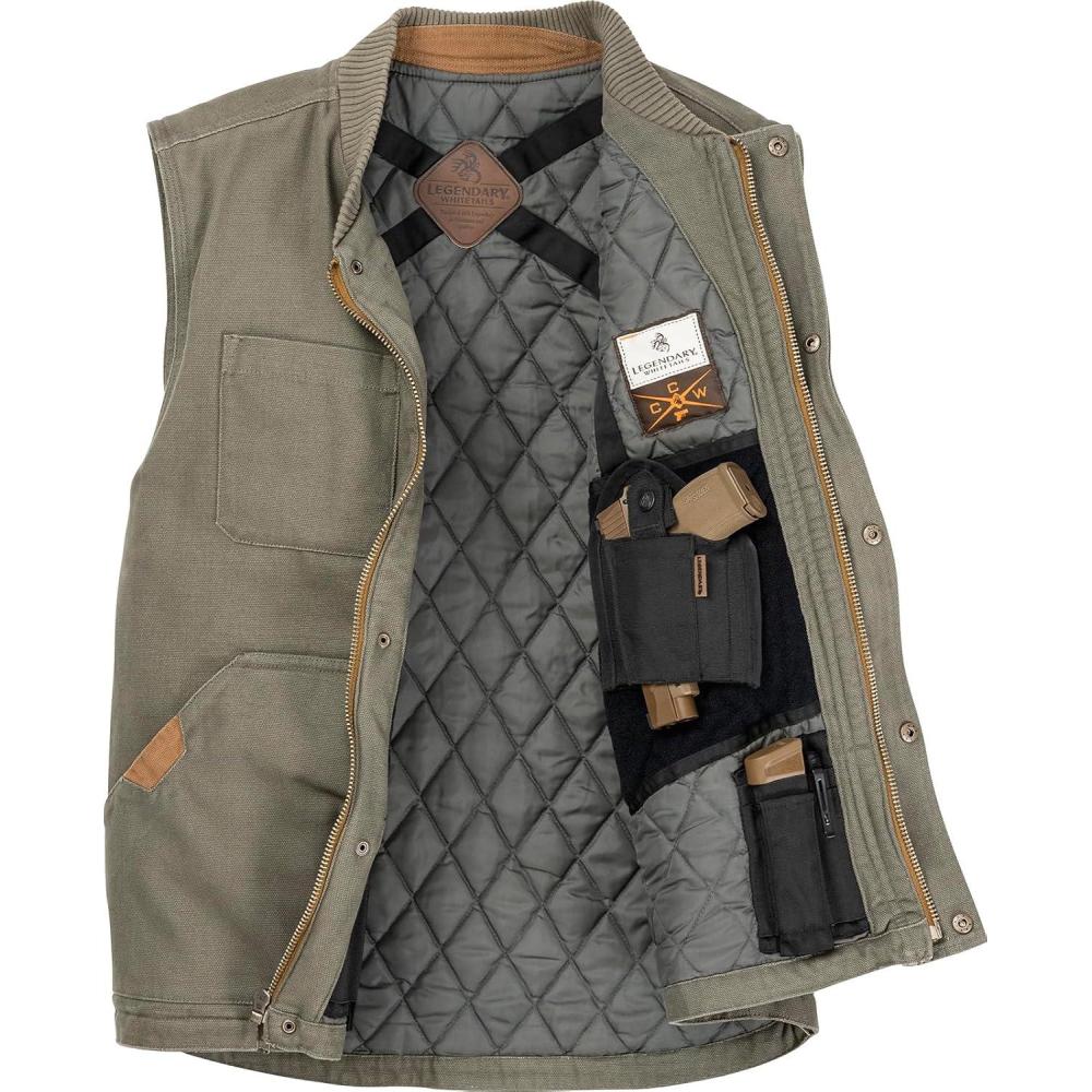 imageLegendary Whitetails Mens Concealed Carry CCW Vest with Two Holsters WaterRepellent Canvas InsulatedArmy