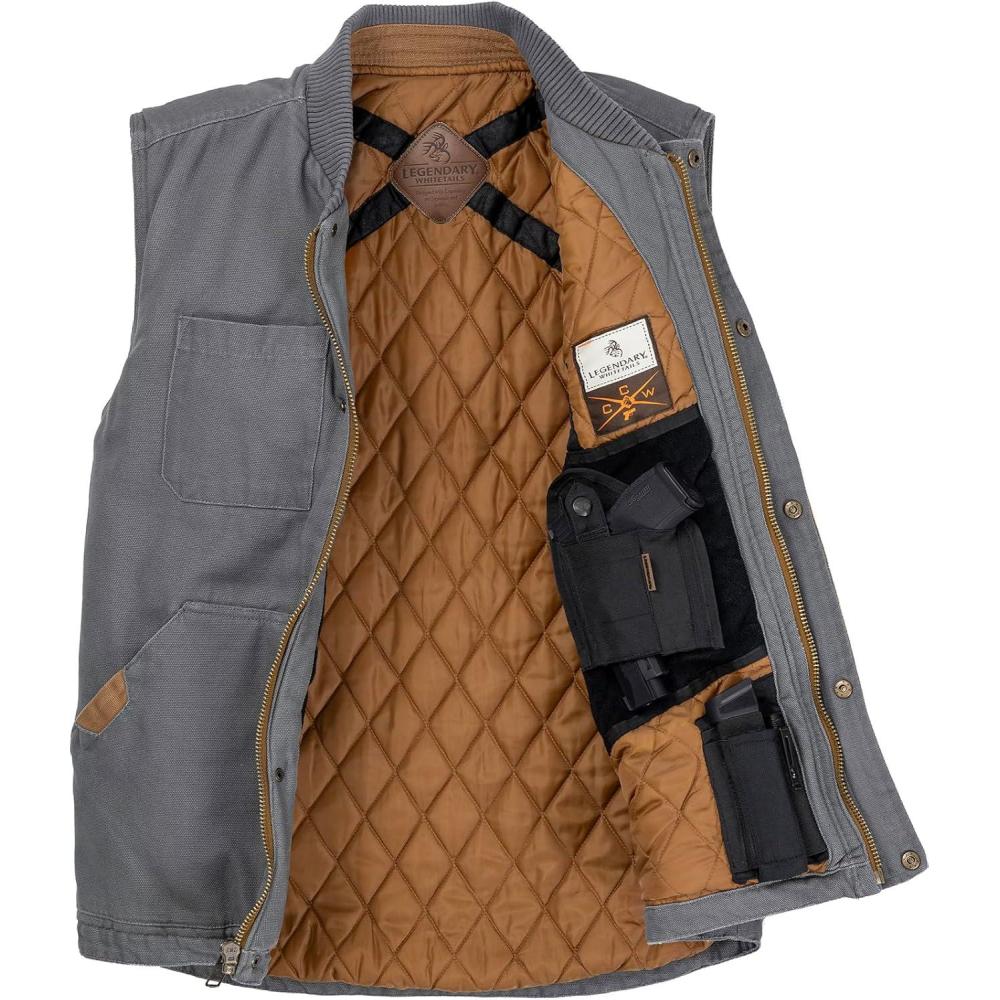 imageLegendary Whitetails Mens Concealed Carry CCW Vest with Two Holsters WaterRepellent Canvas InsulatedCharcoal
