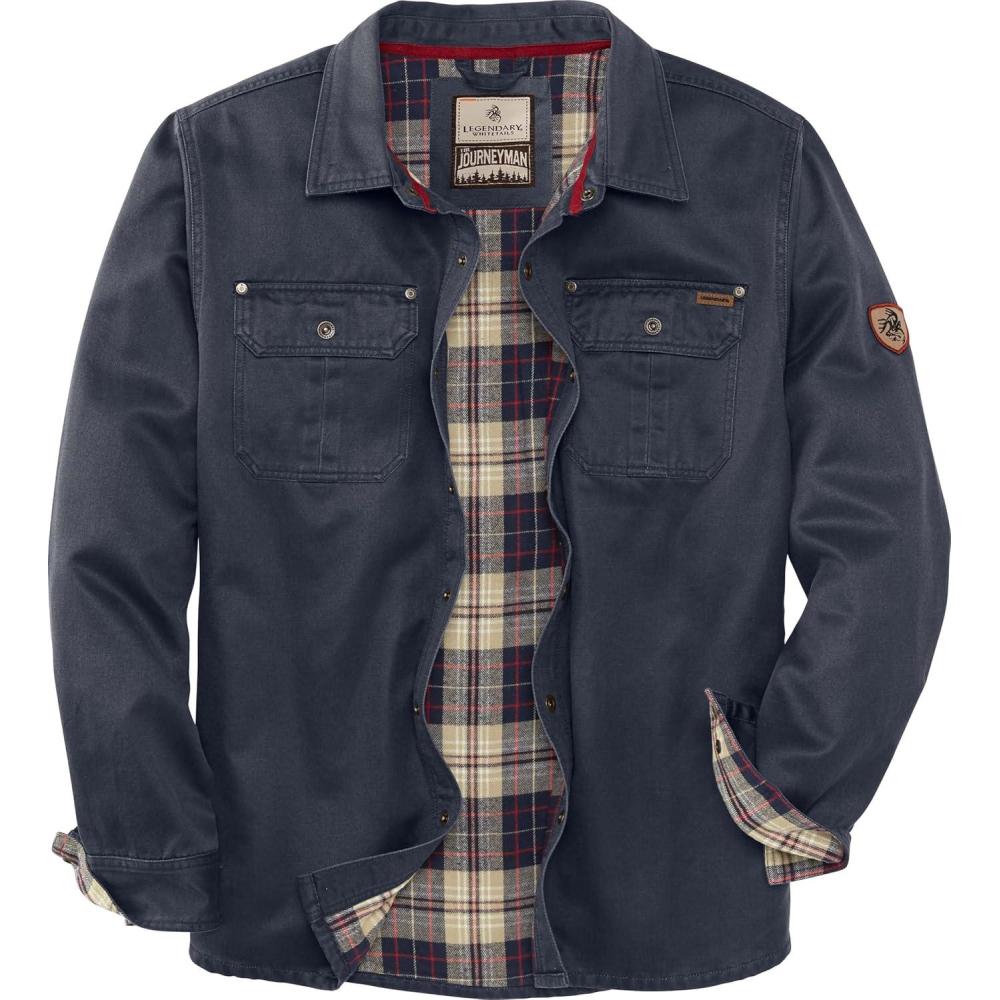imageLegendary Whitetails Mens Flannel Lined Shirt Jacket Waxed Cotton Water ResistantNavy