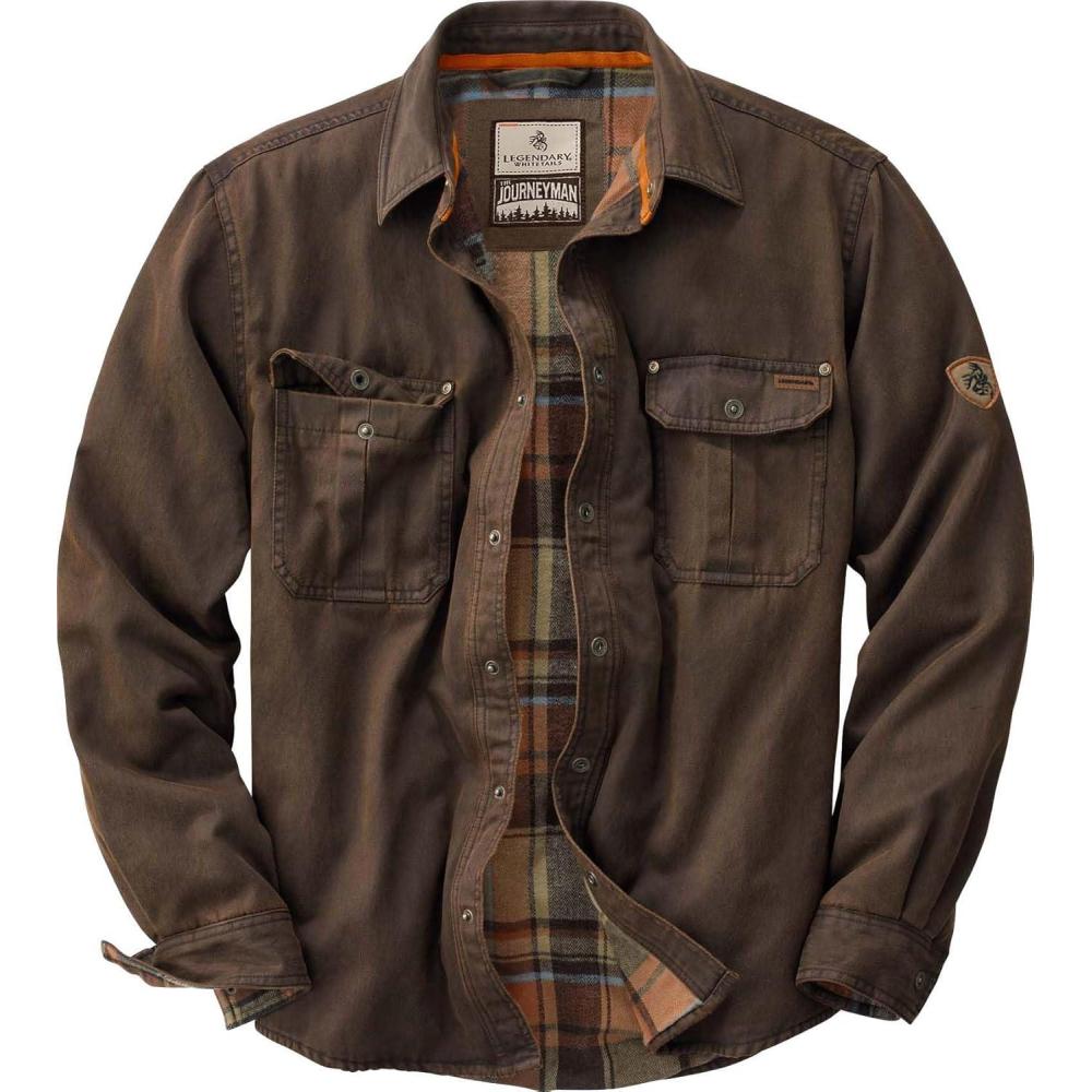 imageLegendary Whitetails Mens Flannel Lined Shirt Jacket Waxed Cotton Water ResistantTobacco
