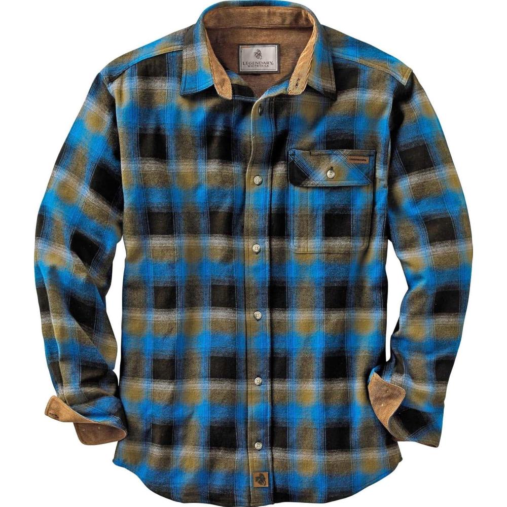 imageLegendary Whitetails Mens Flannel Shirt Long Sleeve Button Down 100 CottonCobalt Plaid