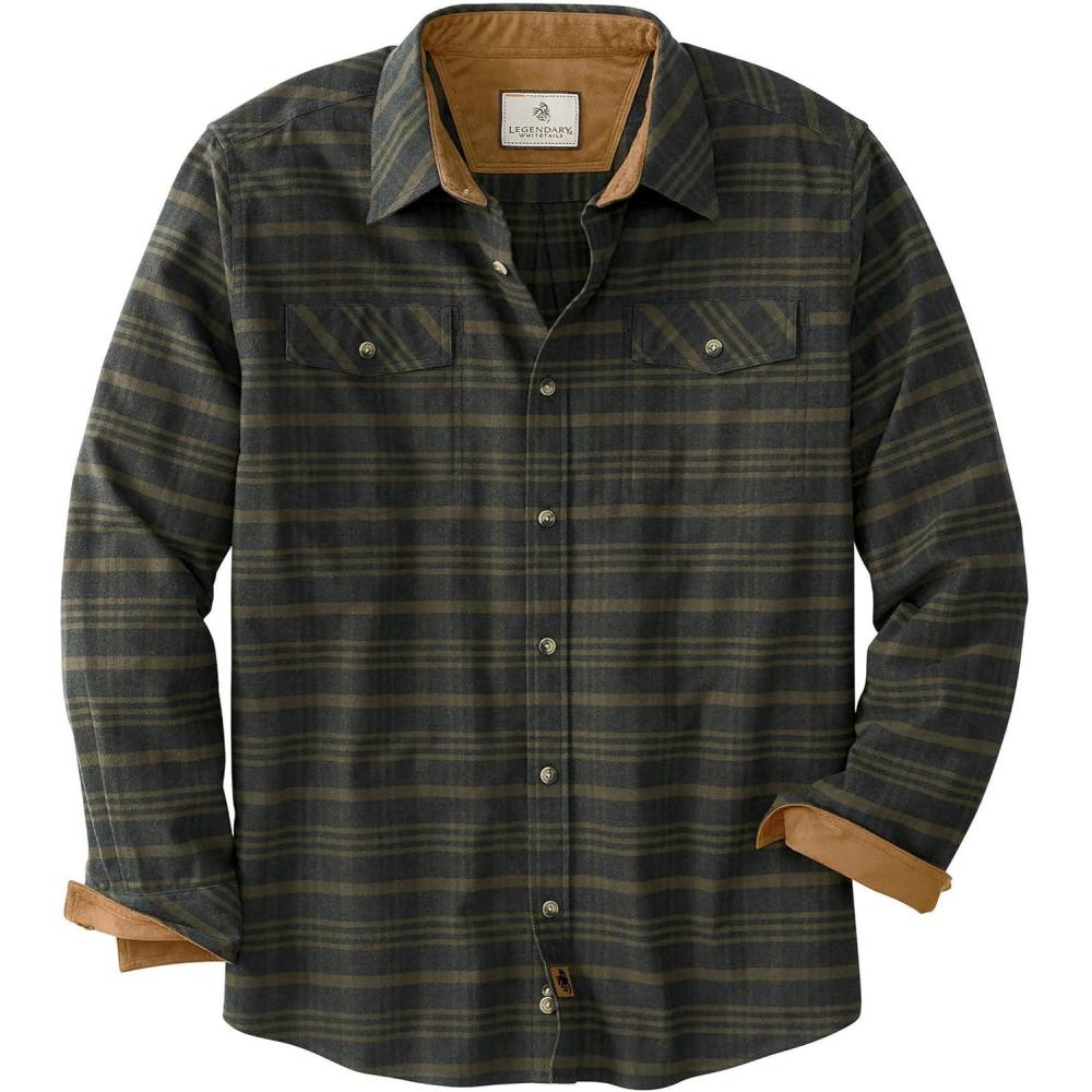 imageLegendary Whitetails Mens Flannel Shirt Long Sleeve Button Down Relaxed FitCool Army Melange