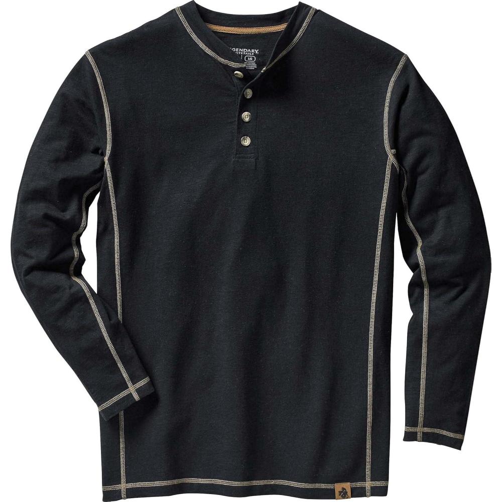 imageLegendary Whitetails Mens Henley Shirt Long Sleeve Button Up Casual Fit CottonPoly BlendBlack