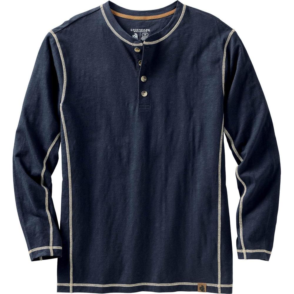 imageLegendary Whitetails Mens Henley Shirt Long Sleeve Button Up Casual Fit CottonPoly BlendNavy