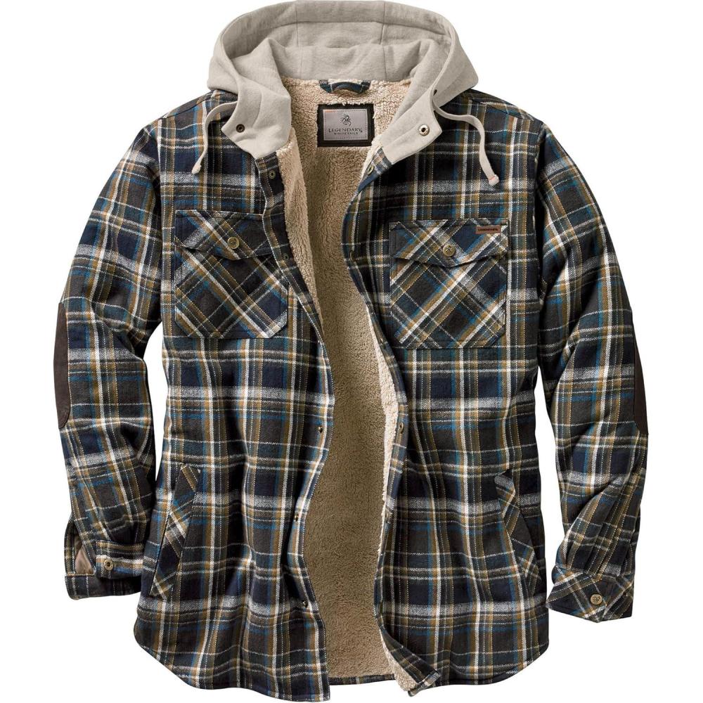 imageLegendary Whitetails Mens Hooded Shirt Jacket Plaid Flannel Berber Lined Polyfill InsulatedUpland Plaid