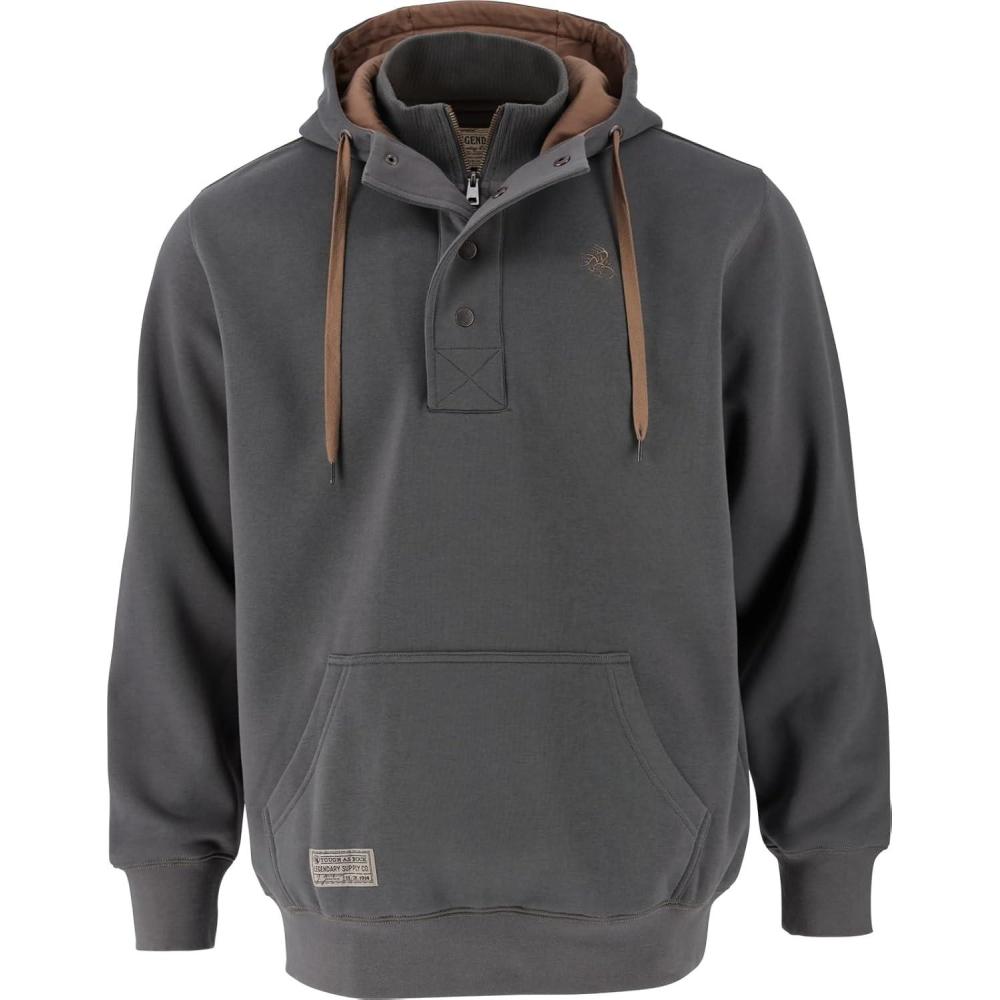 imageLegendary Whitetails Mens Hoodie Quarter Zip Quilted Sweatshirt Double Layered Lined HoodCharcoal