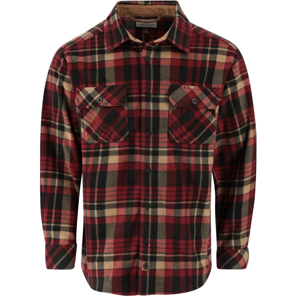 imageLegendary Whitetails Mens Long Sleeve Fleece Button Up Heavyweight ShirtRed Cabin Wood Plaid