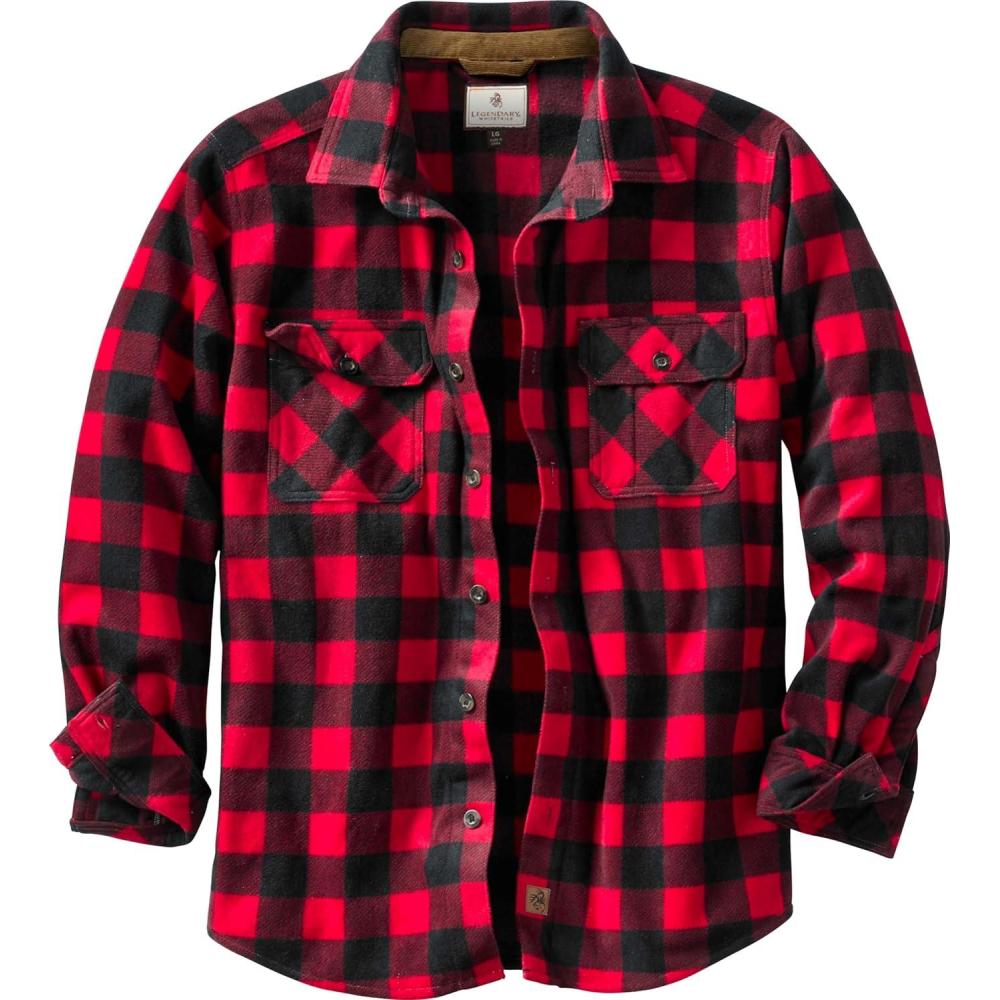 imageLegendary Whitetails Mens Long Sleeve Fleece Button Up Heavyweight ShirtShotgun Shell Red Plaid