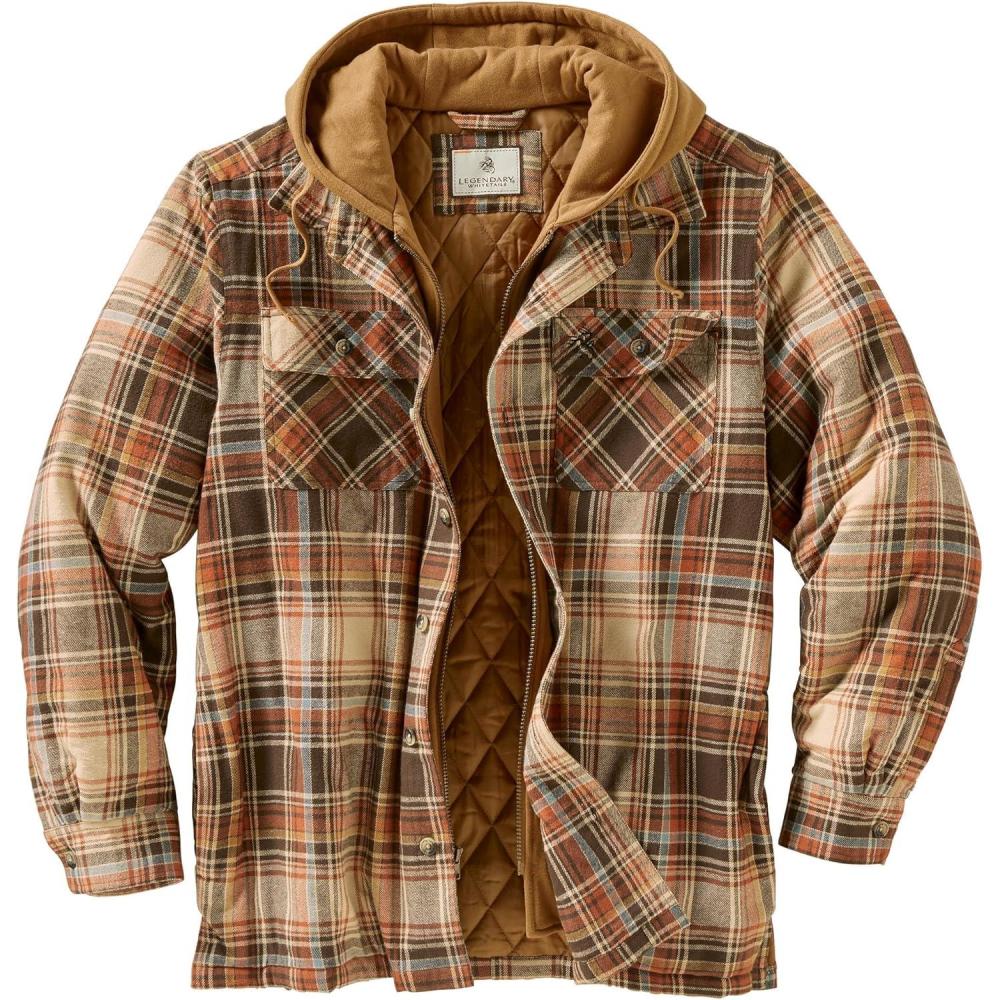 imageLegendary Whitetails Mens Plaid Flannel Shirt Jacket Quilted with Hood Polyfill InsulatedDurango Plaid