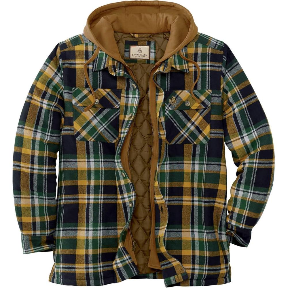 imageLegendary Whitetails Mens Plaid Flannel Shirt Jacket Quilted with Hood Polyfill InsulatedField Tract Plaid