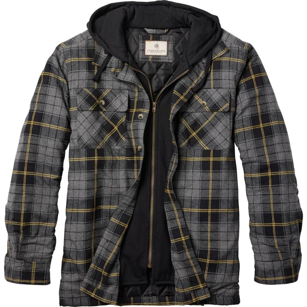 imageLegendary Whitetails Mens Plaid Flannel Shirt Jacket Quilted with Hood Polyfill InsulatedHawkeye Plaid