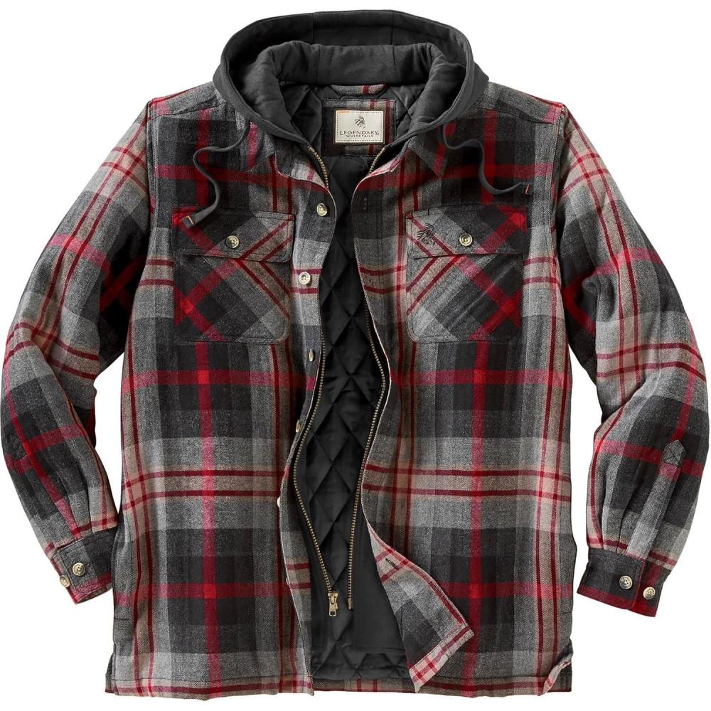 imageLegendary Whitetails Mens Plaid Flannel Shirt Jacket Quilted with Hood Polyfill InsulatedLocomotive Plaid