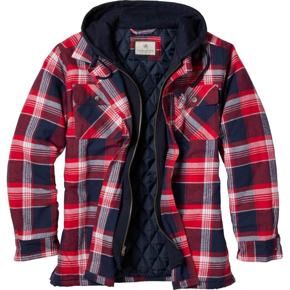 imageLegendary Whitetails Mens Plaid Flannel Shirt Jacket Quilted with Hood Polyfill InsulatedRed Rover Plaid