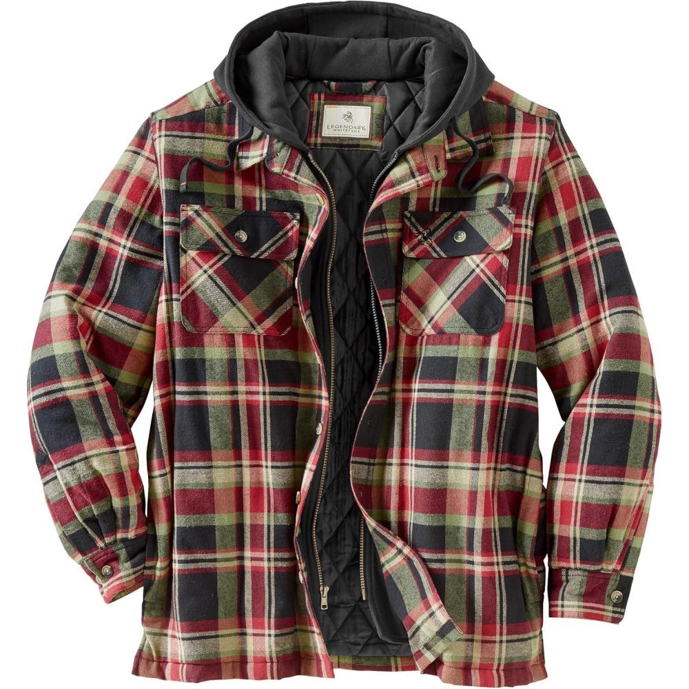 imageLegendary Whitetails Mens Plaid Flannel Shirt Jacket Quilted with Hood Polyfill InsulatedSpruce Mountain Plaid