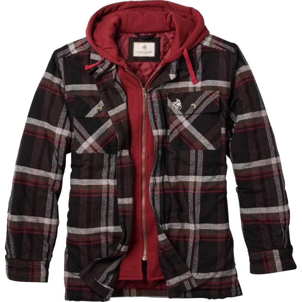imageLegendary Whitetails Mens Plaid Flannel Shirt Jacket Quilted with Hood Polyfill InsulatedWalker Plaid