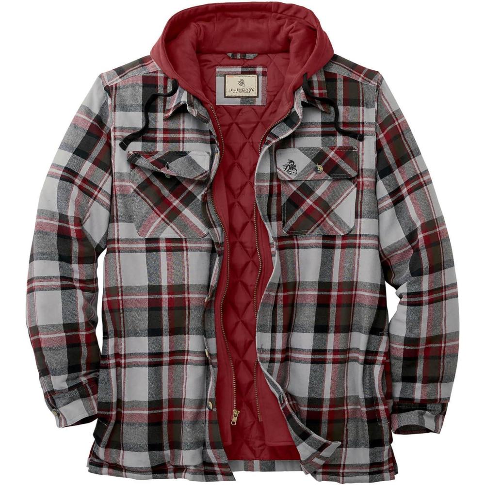 imageLegendary Whitetails Mens Plaid Flannel Shirt Jacket Quilted with Hood Polyfill InsulatedWindstorm Plaid