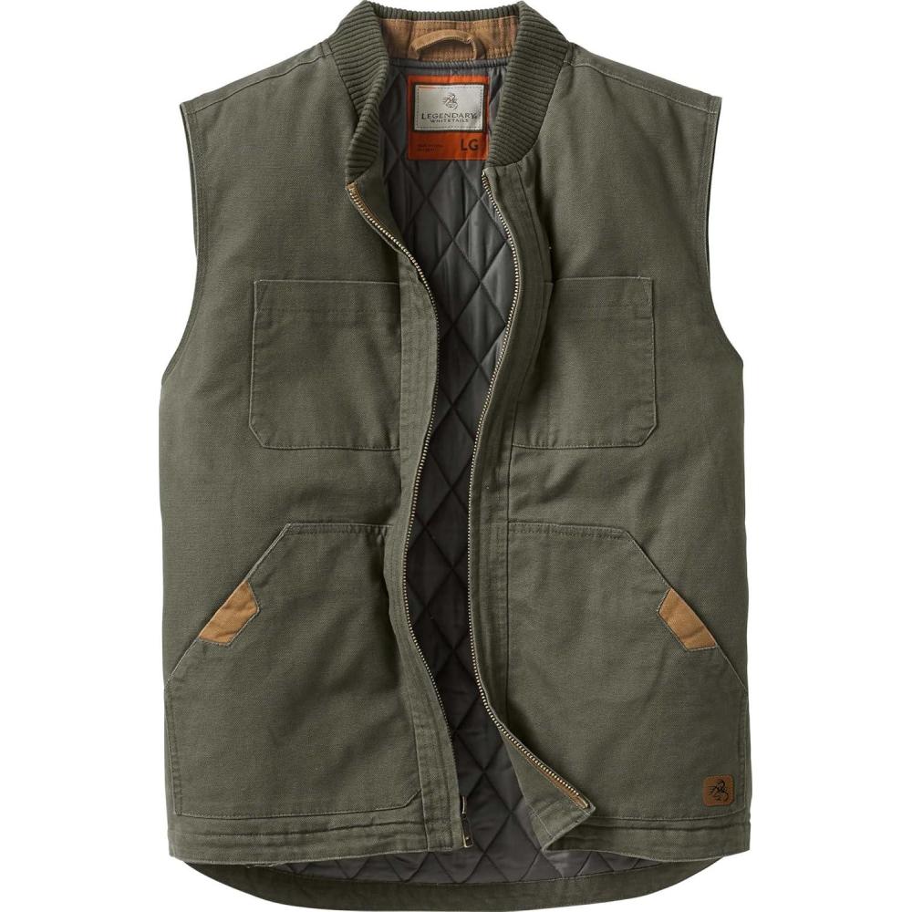 imageLegendary Whitetails Mens Quilted Canvas Vest Zip Up Heavy Duty WaterRepellent FinishArmy