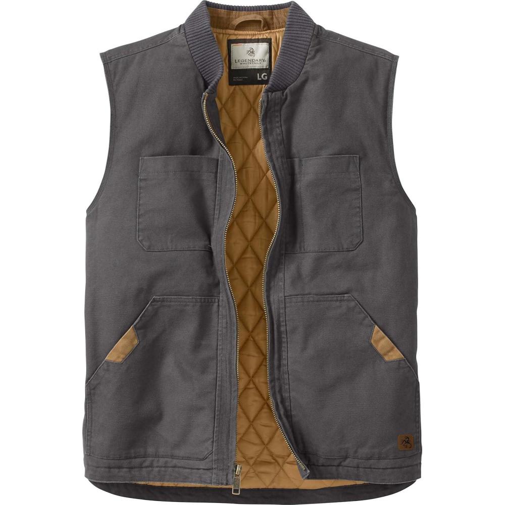 imageLegendary Whitetails Mens Quilted Canvas Vest Zip Up Heavy Duty WaterRepellent FinishCharcoal