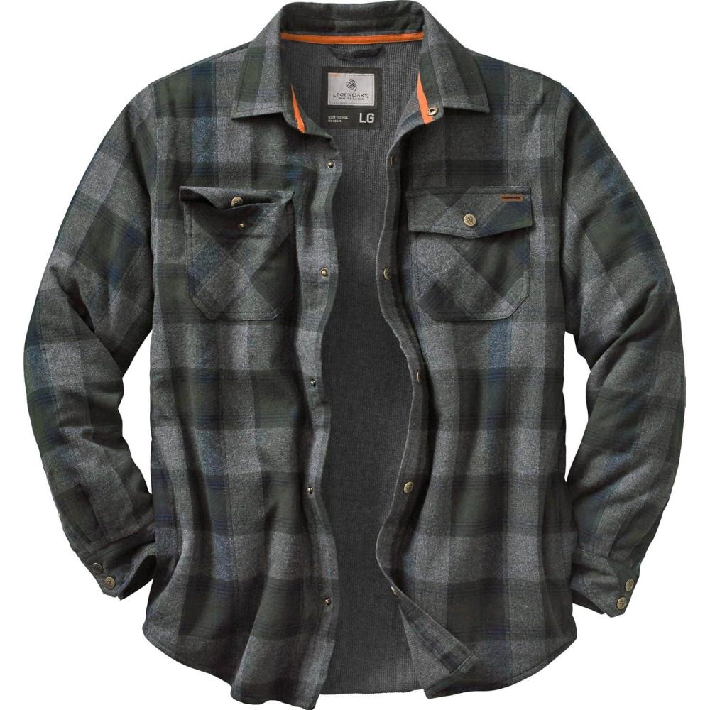 imageLegendary Whitetails Mens Thermal Lined Shirt Jacket Plaid Flannel Polyfill InsulatedBalsam Shadow Plaid