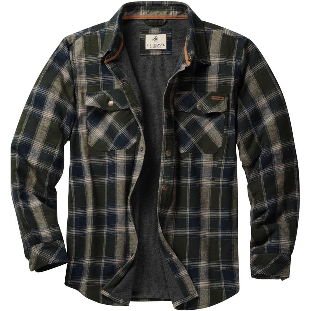 imageLegendary Whitetails Mens Thermal Lined Shirt Jacket Plaid Flannel Polyfill InsulatedBarnwood Balsam Plaid
