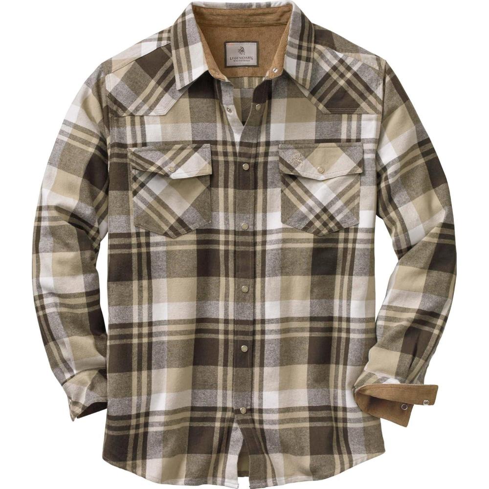 imageLegendary Whitetails Mens Western Flannel Shirt Button Up Brushed CottonTobacco Range Plaid