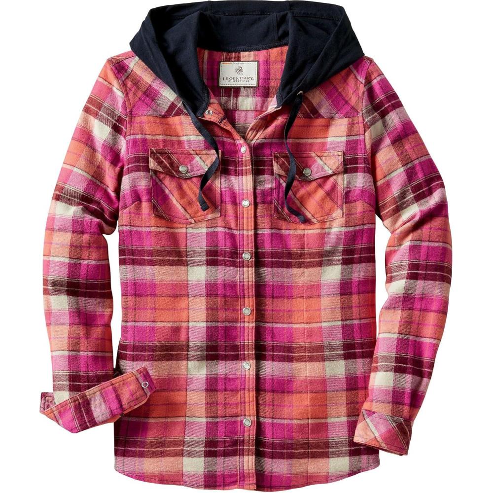 imageLegendary Whitetails Womens Flannel Shirt Hooded Heavyweight Stretch Button UpFusion Plaid
