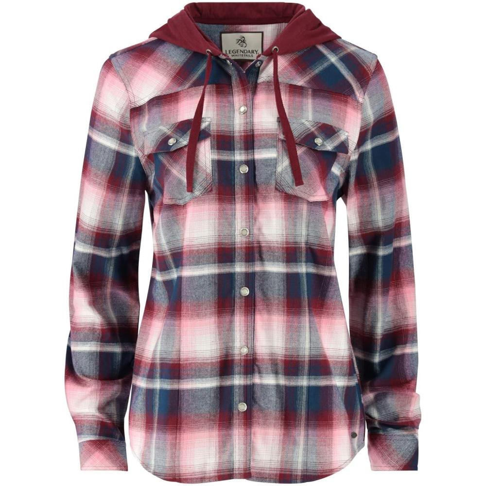 imageLegendary Whitetails Womens Flannel Shirt Hooded Heavyweight Stretch Button UpManhattan Plaid