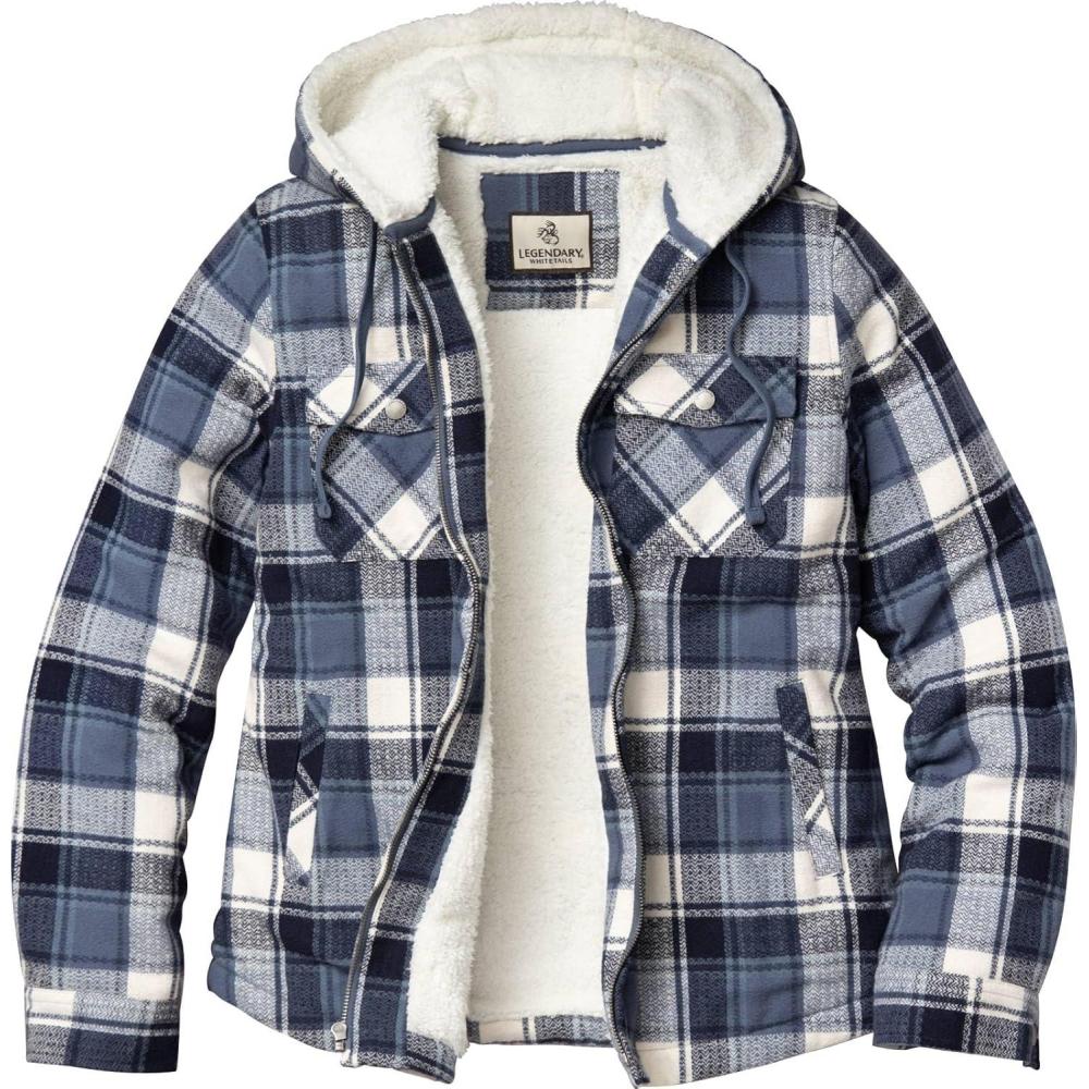 imageLegendary Whitetails Womens Hooded Shacket Berber Lined Shirt Jacket with Drawstring HoodMidnight Moon Plaid