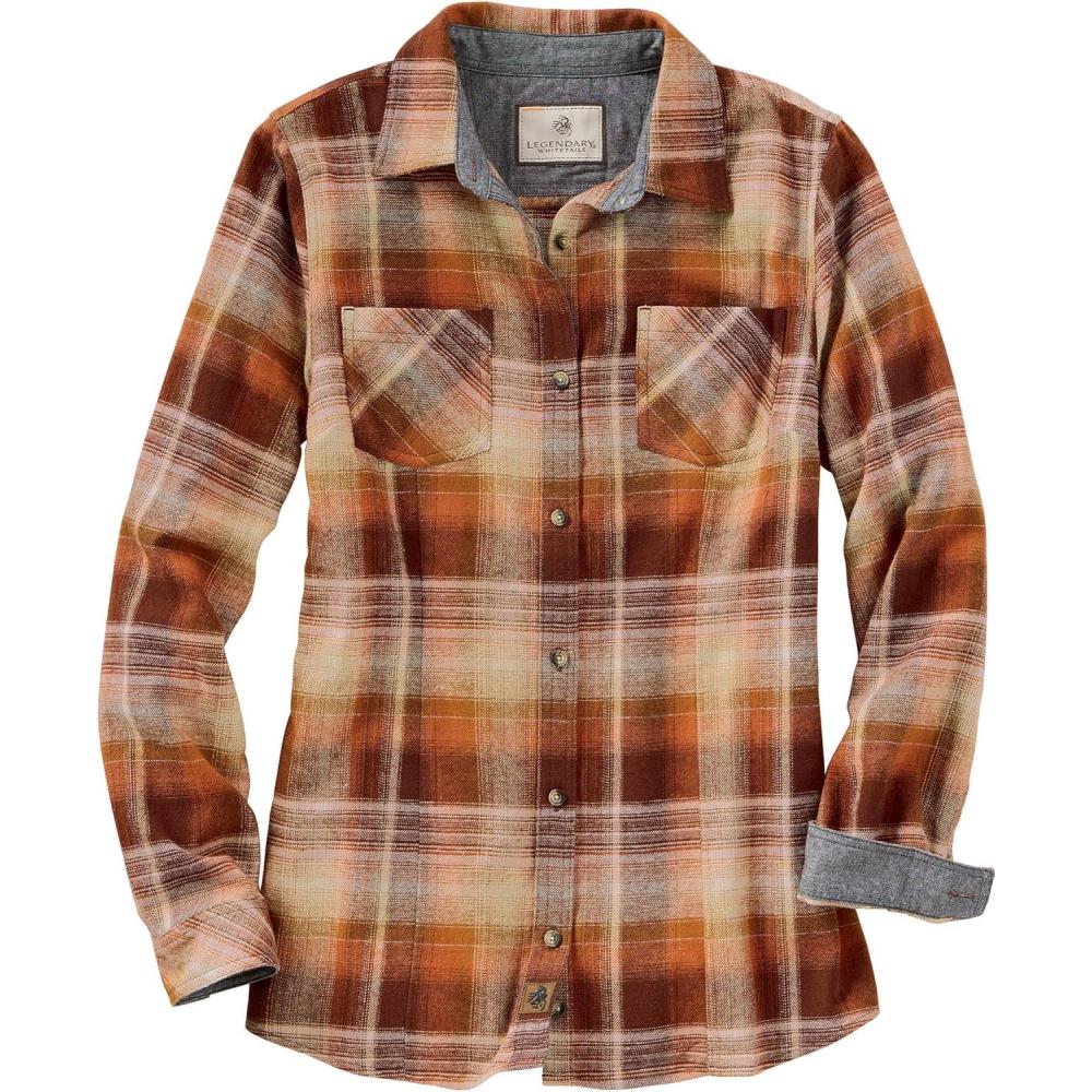 imageLegendary Whitetails Womens Long Sleeve Plaid Flannel Button Up Shirt 100 CottonPumpkin Spice