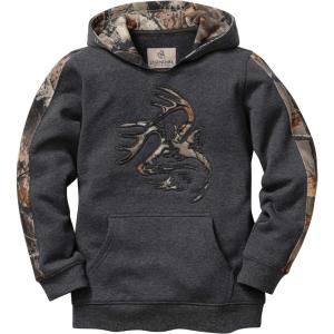 Legendary Whitetails Kids Pullover Hoodie Camo Sweatshirt Comfy V-Neck Design(Charcoal Heather)