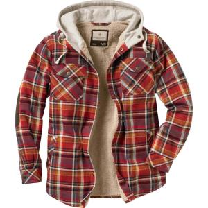 Legendary Whitetails Men’s Hooded Shirt Jacket Plaid Flannel Berber Lined Polyfill Insulated(Cardinal Arrowood Plaid)