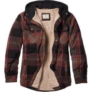 Legendary Whitetails Men’s Hooded Shirt Jacket Plaid Flannel Berber Lined Polyfill Insulated(Licorice Root Plaid)