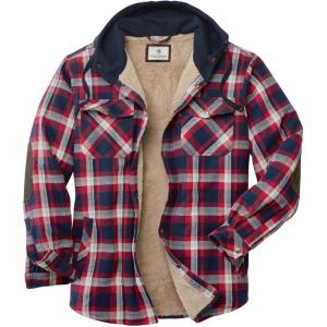 Legendary Whitetails Men’s Hooded Shirt Jacket Plaid Flannel Berber Lined Polyfill Insulated(Night Racer Plaid)
