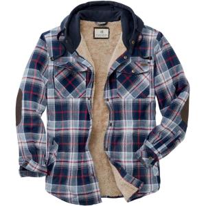 Legendary Whitetails Men’s Hooded Shirt Jacket Plaid Flannel Berber Lined Polyfill Insulated(Night River Plaid)