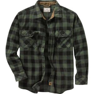 Legendary Whitetails Men’s Long Sleeve Fleece Button Up Heavyweight Shirt(Night Forest Plaid)