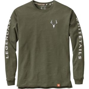 Legendary Whitetails Men’s Long Sleeve T-Shirt Graphic Tee Preshrunk 100% Heavyweight Cotton(Army)
